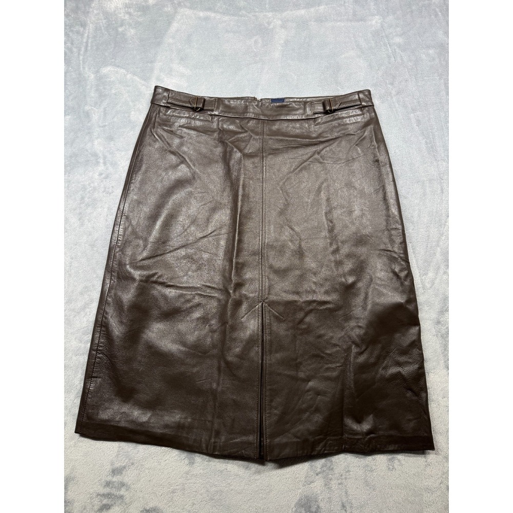 Gap Womens 14 Brown Leather Pencil Skirt Tucked Side Tab Back Zip 124946-02